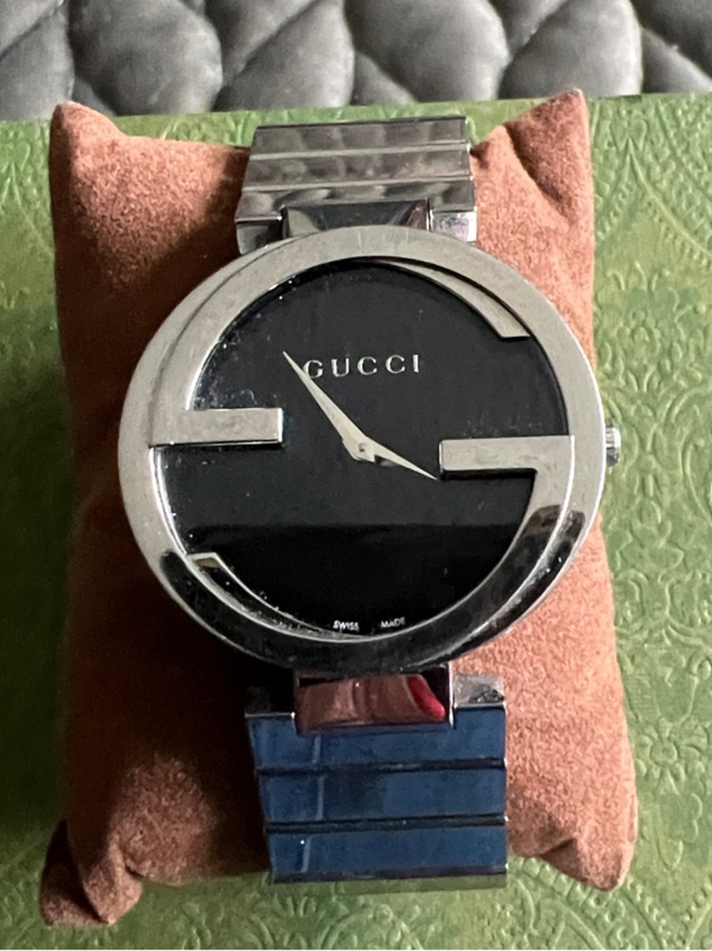 Gucci Black Dial Stainless Steel Watch Accents